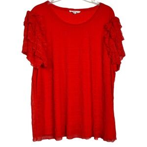 Zoey & Leelo Women 3X Ruffle Sleeve Orange Top Plus Size StatementSleeves (3067)